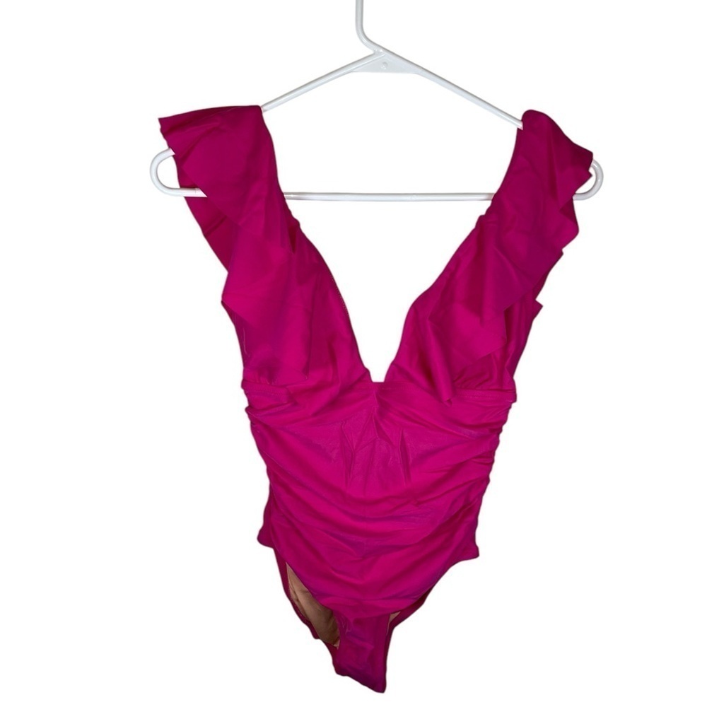 J.Crew Ruched Ruffle women’s one piece swimsuit. Fuchsia size 4.